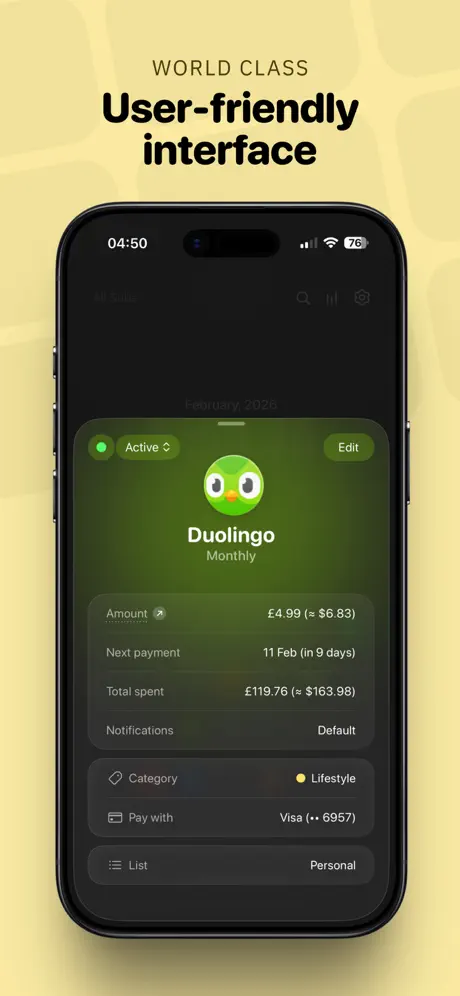 Subscriptions screenshot 2