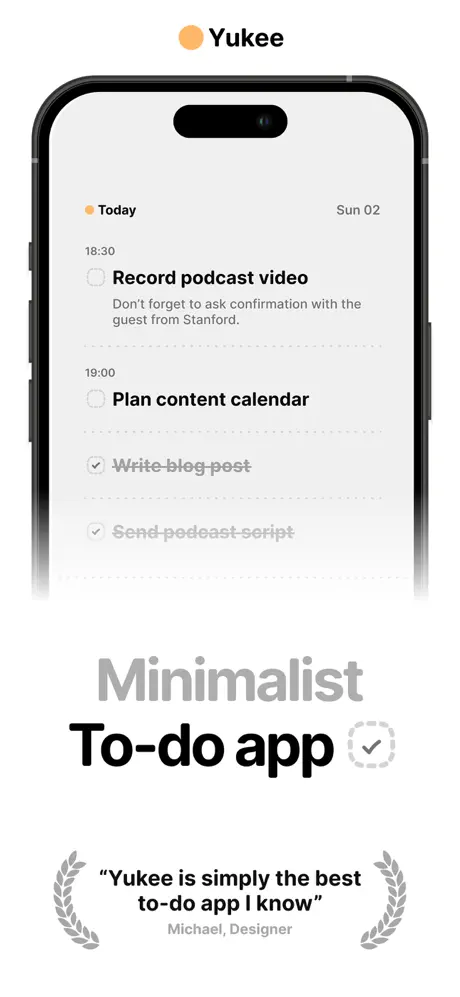 Yukee: Minimalist to do app screenshot 1
